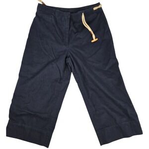 VINTAGE Ralph Lauren 12 Navy Wide Leg Cropped Pants Nautical Toggle 100% Cotton
